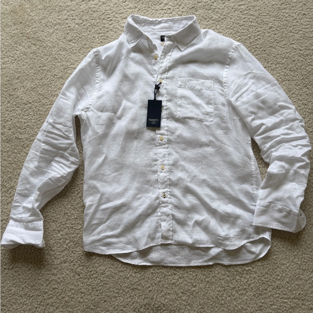 Faherty Laguna Pure Linen White Casual Button Down Shirt NWT Large